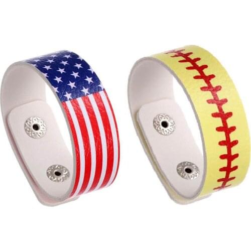 B2382 ZWPON Leather Baseball Bracelets Snap Button Football Bracelets American National Flag Bracelets Bangles Jewelry Wholesale