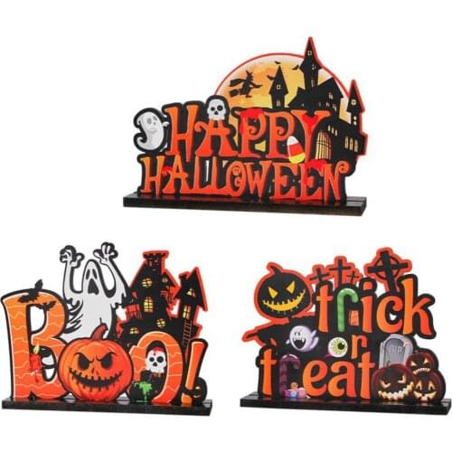 Halloween Wooden Ornaments Pumpkin Ghost Trick or Treat Pendants Halloween Party Decoration for Home Door Hanging Signs Kids Toy
