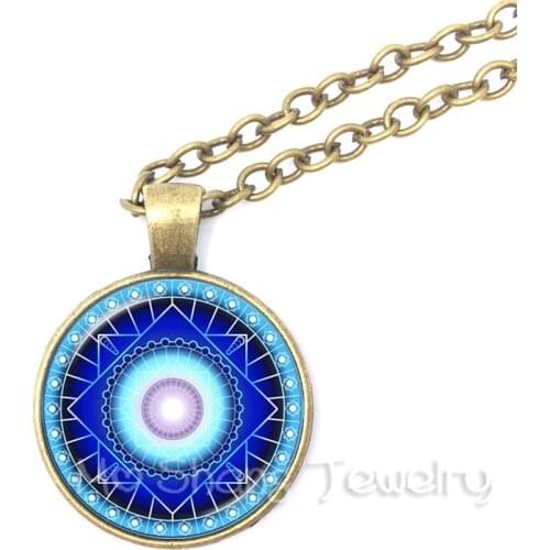 Spiritual Mandala Pendant Sri Yantra Statement Necklace Art Picture Yoga Glass Pendant Sacred Geometry Choker Indian Necklace