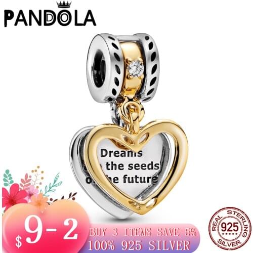Hot 100% 925 Sterling SILVER charms Seeds of the Future Split Heart Dangle Charms fit Original Pandora Bracelet silver jewelry