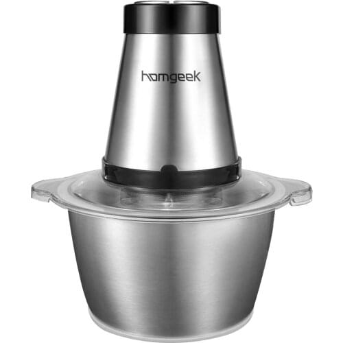 Homgeek Stainless steel Electric Chopper 2L Capacity Meat Grinder Mincer Food Processor Slicer with 2 Modes Kitchen Accessories