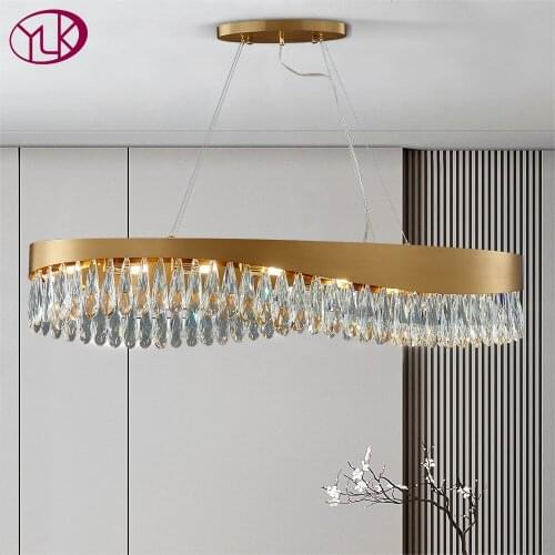 New Modern Oval Crystal Chandelier For Dining Luxury Brushed Stainless Steel LED Lamps Rectangle Langlamp Home Indoor Lighting