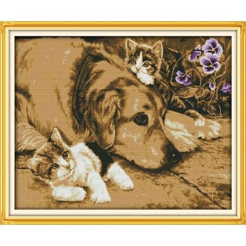 Intimate Partner Cat Gog Animal Cross Stitch Kits Accurate Printed Embroidery DIY Handmade Needle Work Home Decor Set Art