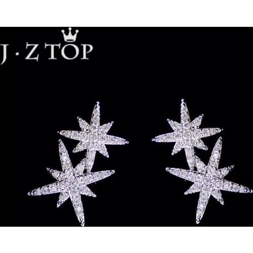 JZTOP Fashion Star Crystal Earrings Woman Luxury Rhinestone Snowflake Geometry Stud Earrings Wedding Banquet Jewelry Brinco