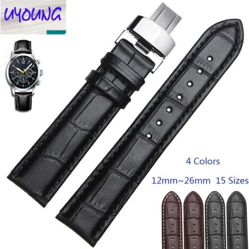 UYOGN High quality butterfly buckle strap 12mm14mm16mm18mm20mm22mm24mm leather bracelet ladies and mens watch belt
