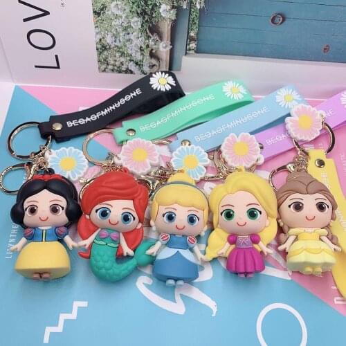 Hot Disney Princess Mickey Mouse Minnie Woody Buzz Lightyear Stitch Action Figure Keychain Donald Duck Doll PVC Bag Car Pendant