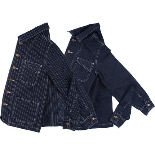 Mcikkny New Mens Cargo Strpe Denim Jackets Loose Fit Long Sleeves Truckers Jackets For Male Size S-XXL