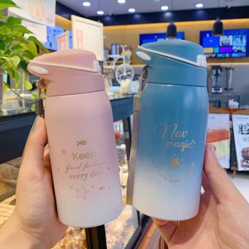 300/480ml Mini Stainless Steel Thermos Cute Coffee Mug Water Bottle For Kids Girls Travel Vacuum Flasks Thermoses Coffee Cup