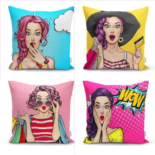4'Lü Fashion Girl Konseptli Decorative Cushion Pillow Decorate Case High Quality Stylish Home Garden Room Kitchen Gift Useful Colorful