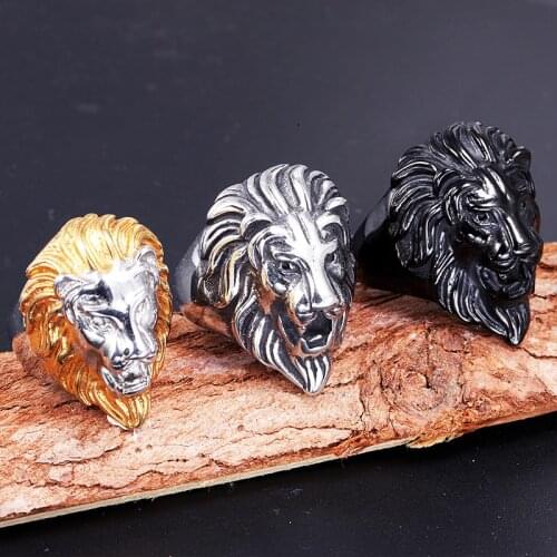 Black/Gold/Silver Color Stainless Steel Lion Head Ring Men Punk Lion Animal Ring Cool Male Fashion Jewelry Dropshipping Store