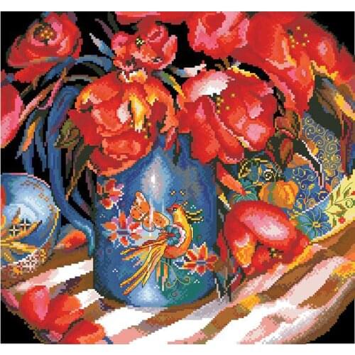 Top Quality Lovely Counted Cross Stitch Kit Tulips Of The East Vase Flowers On The Table RTO M 597 OK