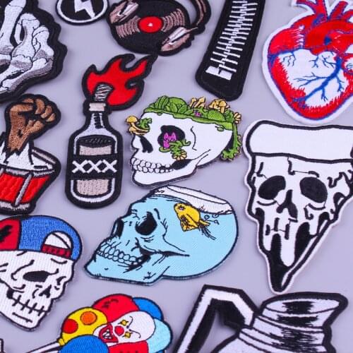 Punk/Skull Embroidery Patches For Clothing Iron On Zippie Embroidered Patches For Clothes Appliques For T-shirt Jacket Badges