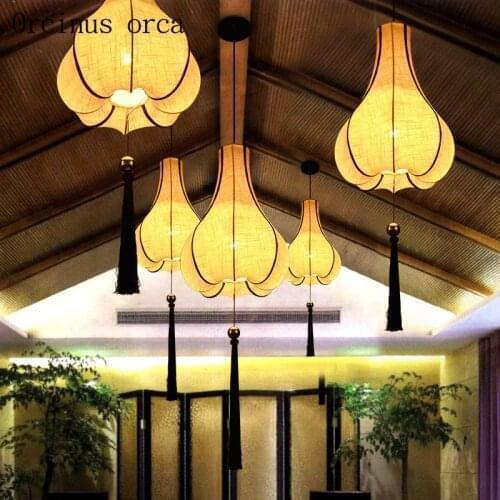 New Chinese linen fabric chandelier retro corridor tea house club house Southeast Asia lantern chandelier free shipping
