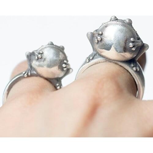 925 Silver Designer original toad frog mouth couple ring unique creative fine craft charm brand jewelry