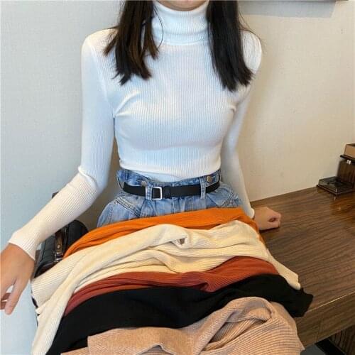 Autumn Winter Women Sweaters Slim Turtleneck Long-sleeved Pullovers Korean Chic Female Knitted Jumpers Tops Sueteres De Mujer