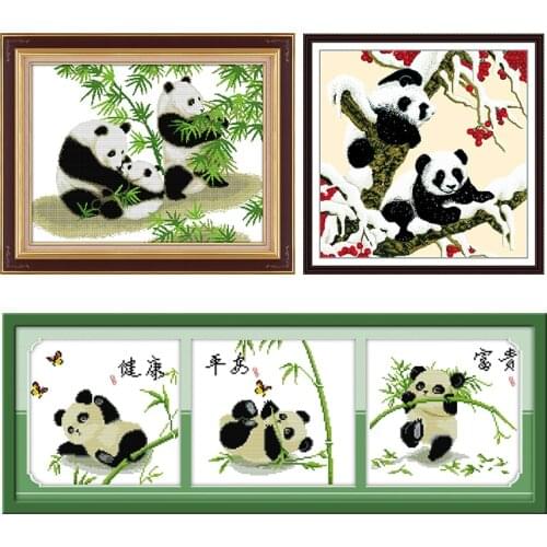 Panda-national Treasure Cross Stitch Needlework Patterns Stamped 11CT 14CT Print DMC Thread Counted Fabric Embroidery Kits Decor