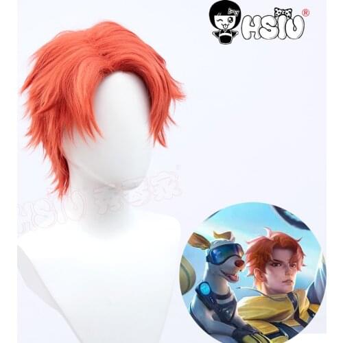 Yang Jian cosplay wig Game King of Glory cosplay 「HSIU 」Fiber synthetic wig Orange short hair Free Brand wig Cap