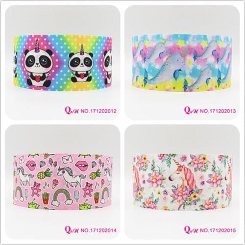 Q&N ribbon 16mm 22mm 25mm 38mm 50mm 75mm unicorn printed grosgrain ribbon webbing 50yards/roll for hair tie free shipping
