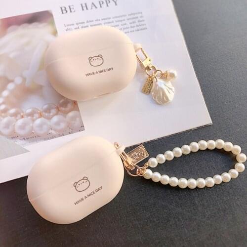 Luxury Earphone Case for Huawei Freebuds Pro Cute Soft Headphone Protective Cover Accessories With Pearl Keychain Keyring