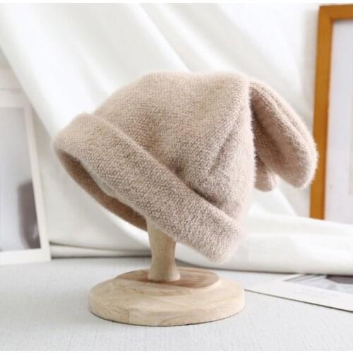 Draping Rabbit Ears Rabbit Fur Hat Women Autumn And Winter Knitted Wool Hat Winter Warm Korean Version Of Japanese Hat