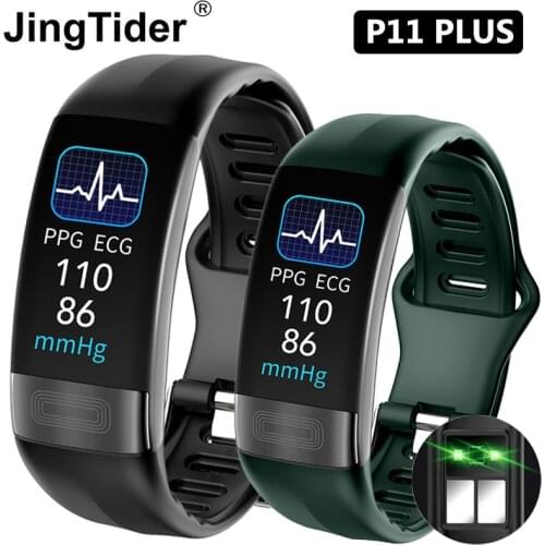 JingTider P11 Plus Body Temperature Monitoring Smart Wristband ECG PPG Smart Band Heart Rate Blood Pressure Oxygen Bracelet IP67