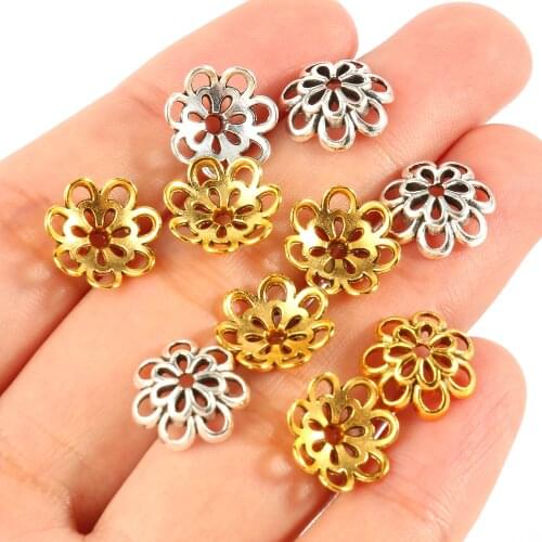 Tibetan Antique Silver Color Gold Flower Metal Spacer Loose Beads End Caps for Jewelry Making Diy Needlework Finding Accessories