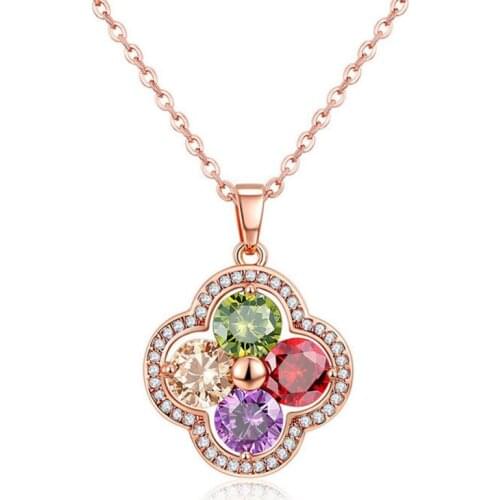 Luckyshine Special Unique Flower Fire Rainbow Crystal Cubic Zirconia Rose Gold Necklaces Russia Canada Pendants Chain Necklaces