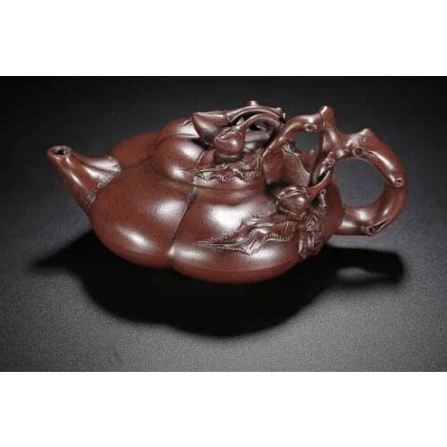 Unique Old Chinese YiXing Handcraft puyple Clay Teapot,peach, with mark, Free shipping