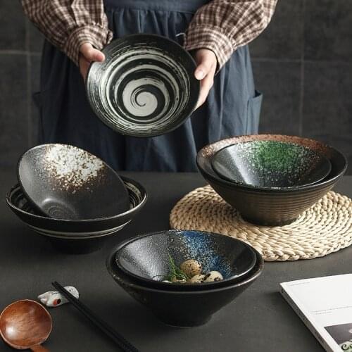 Japanese creative pottery bowl home Ramen Soup Bowl Restaurant hat bowl Ajisen Ramen rice noodle bowl commercial customization