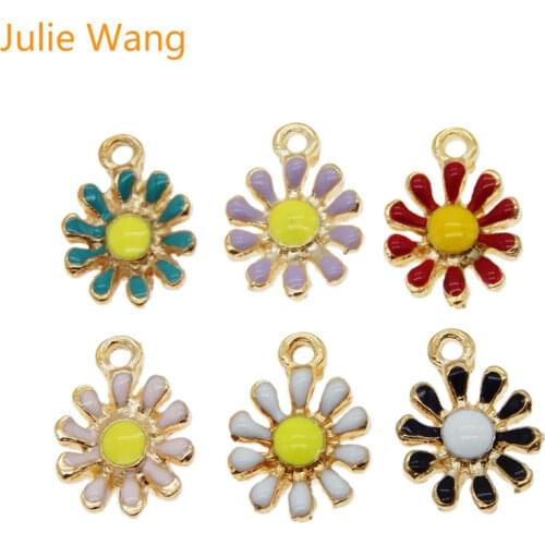 Julie Wang 6PCS Alloy Gold Base Enamel Daisy Flowers Charms For Neckalce Pendant Earrings Findings DIY Jewelry Making Accessory