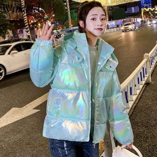 Windriel Glossy Winter Jacket Women Windproof Warm Coat Slim Fashion Colorful Parkas For Students Hooded Clothing Outerwear
