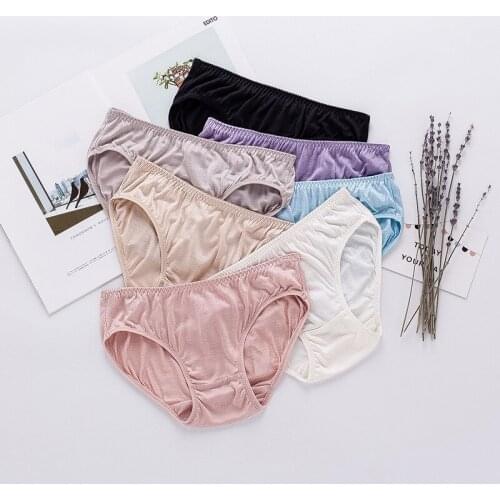 Guiyi 7 Colors Solid Thin Women 100% Nature Silk Basic Style Sexy Underwear Pink Young Girls Underpant Low-rise Briefs Pants