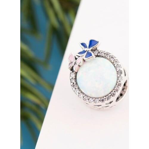 Fit Original Pandora Charm Bracelet 925 Sterling Silver Opal Enamel Two Flying Butterfly Bead For Making Women Berloque 2021