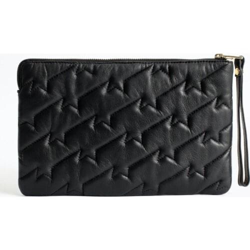 Black Leather Clutch Womens Zipper Wings Decoration Portable 2021 New Fashion Ladies Bags