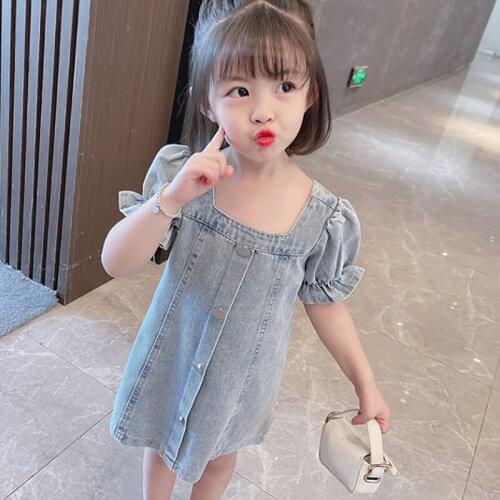 2-14 Years Little Girls Summer Denim Dress For Kids 2021 Children Skirt Clothing Cute One-Piece Korean Dresses Costume Vestidos