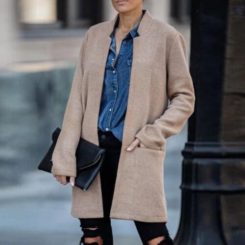 JAYCOSIN Woolens Overcoats Women Autumn Winter Long Sleeve Pockets Solid Cardigan Long Woolen Coats Female Office Work Outwear