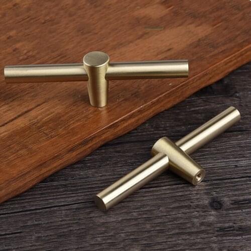 1pc T Bar Knobs Pulls Pure Copper Kitchen Cabinet Door Handles Brushed Gold Brass Drawer Knobs Pull Handles Dresser Pulls