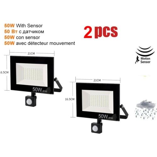 2 pcs 220V 10-100W LED FloodLight Spotlight Exterior Street wall reflector LED Wireless PIR Motion Sensor Light LED Waterproof H