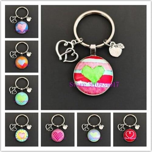 2021 I Love You Couple Keychain Heart Shaped Round Glass Keychain Love Heart Round Keyring For Lovers' Best Friend