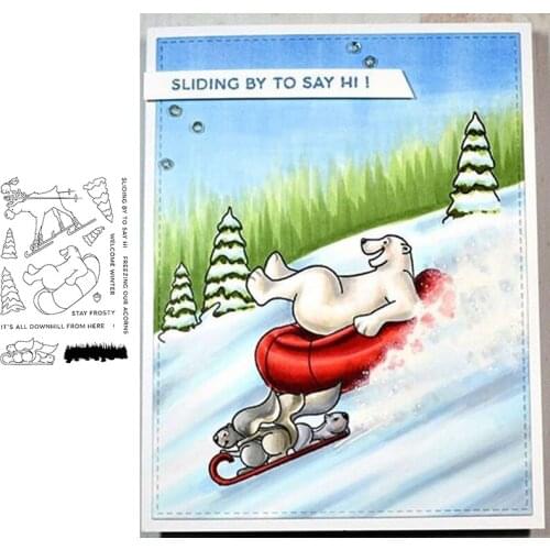 4x6 inch Winter Animal Skiing Clear Stamps for DIY Scrapbooking Card Crafts Fun Decoration Transparent Stempels Silicone Seal