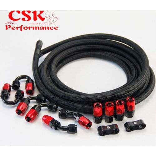 5M AN4 Stainless Steel Braided/Nylon Braided Hose+Fitting Hose End Adaptor Kit Silver/Black