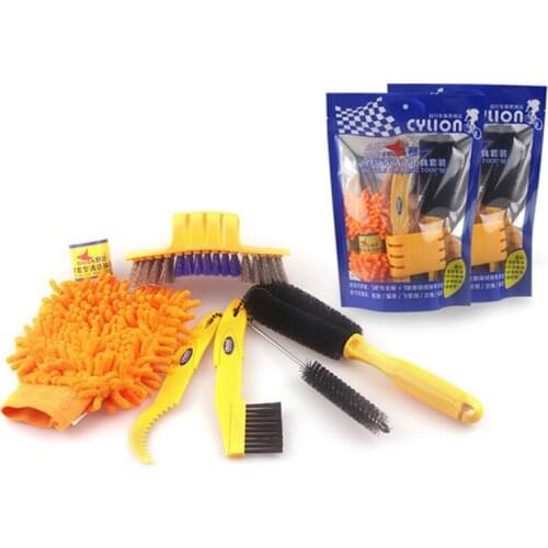 6Pcs/set Portable Practical Bicycle Chain Cleaner Kit Tire Brush Gloves Freewheel Hook MTB Road Bike Cleaning Tool Kits RR7003