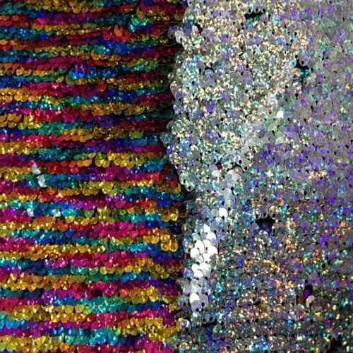 65x45cm Bling Bling Rainbow Color Sequin Double-face Reversible Sequin Fabric Satin Back Glitter Sequin Fabric Sew Decoration