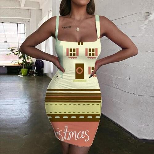 Giyu Brand Christmas Dress Women Painting Vestido Sexy Houses Sundress Tree Halter Sleeveless Womens Clothing Mini Evening