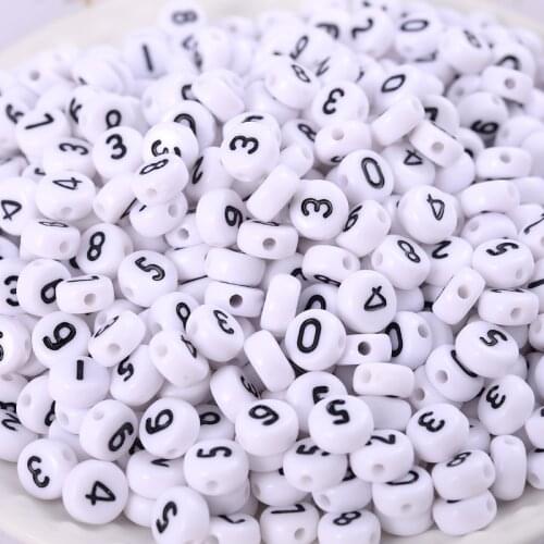 100Pcs/Lot 7x4mm Mixed Number Round Acrylic Flat Alphabet Digital Cube Loose Spacer Beads For Jewelry Diy Handmade Accessories