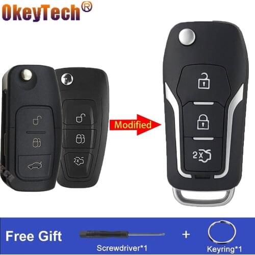 OkeyTech For Ford Focus C max Mondeo Connect Fiesta Modified Flip Key Shell 3 Buttons Remote Control Case Replacement FO21 Blade