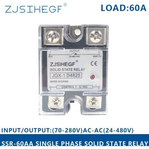 China SSR-60AA Solid State Relay Input Voltage 90~280V AC To Output 24~480V AC 60A For Heat Sink JGX1- A4860