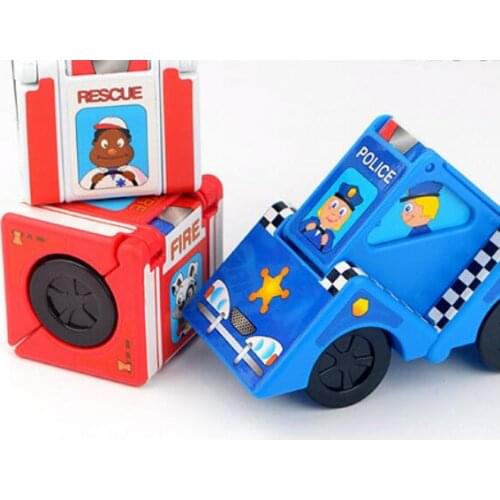 Childrens toys cute folding box morphing cars push sliding educational cartoon building blocks toy cars