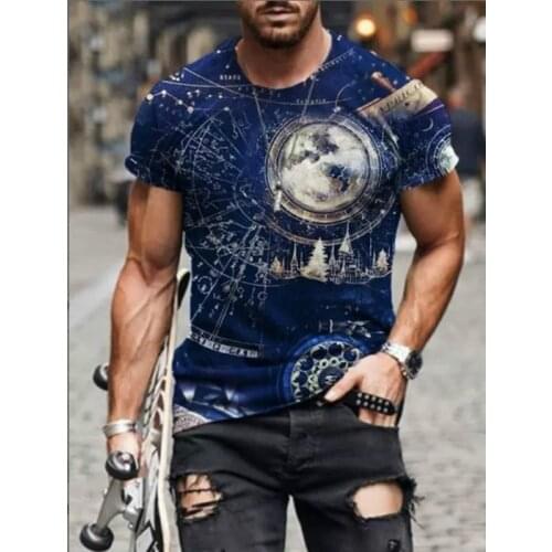 Oversized T-shirt Mens Casual O-neck Short Sleeve Shirt Retro Fashion Simple 3D Printing Loose Popular Style 2021