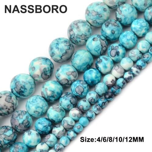 4/6/8/10/12MM Blue Rainbow Stone Round Spacer Loose Beads For Necklace Bracelet Charms Jewelry Making Diy Handmade NASSBORO